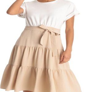 Donna Morgan Women's Two-fer Cotton Jersey Shirt Top with Tiered Drapey Skirt